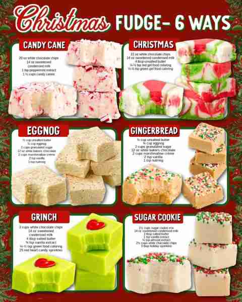 Homemade fudge = the sweetest gift! Try these 6 Christmas-ready flavors 🎄 Ingredients 🟥 Candy Cane...