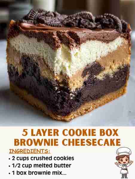 🍪🍫🍰 5 Layer Cookie Box Brownie Cheesecake – A Dessert Dream Come True! ✨ Ingredients: 1 box brow...