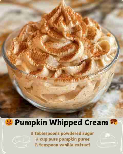 🎃 Pumpkin Whipped Cream 🥮 Ingredients 1 cup heavy whipping cream 3 tablespoons powdered sugar ¼ cu...
