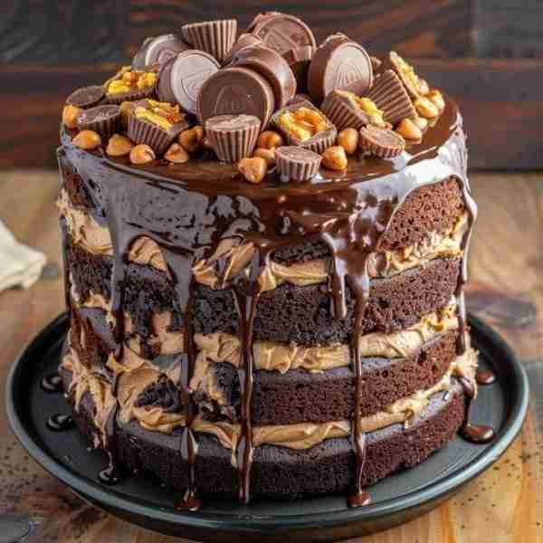 Chocolate Peanut Butter Layer Cake Ingredients: - 2 cups all-purpose flour - 2 cups sugar - 3/4 cup...