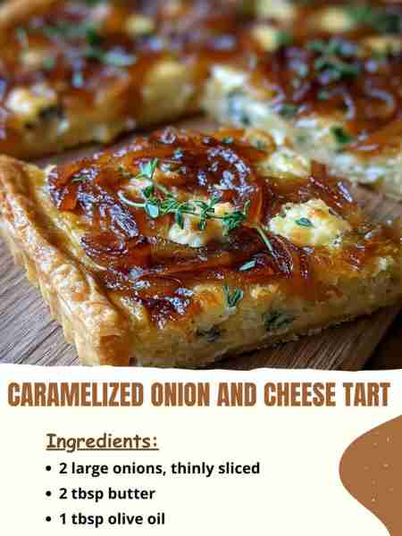 Caramelized Onion and Cheese Tart Ingredients: 2 large onions, thinly sliced 2 tbsp butter 1 tbsp ol...