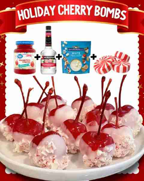 Festive Cherry Bombs = instant holiday cheer 🎄🍒💥 Ingredients 10 ounces maraschino cherries with s...