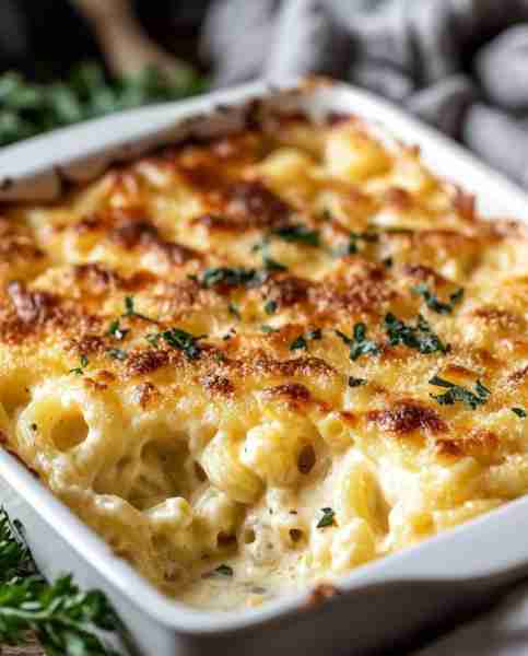 Ultimate Three-Cheese Mac & Cheese with Crispy Herb Crust Ingredients 🧀🍝 2 cups elbow macaroni Ful...