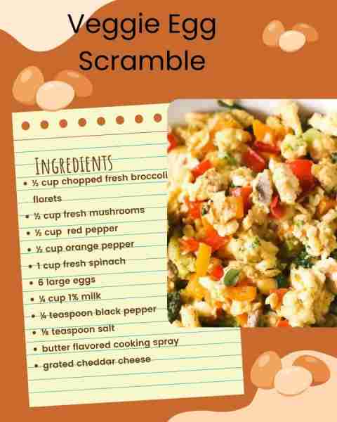 Vegie Egg Scramble, ready in no time and packed with protein. Recipe link in comments.