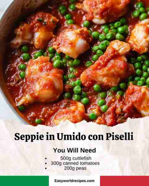🦑🌱🇮🇹 Seppie in Umido con Piselli (Cuttlefish Stew with Peas) Ingredients: 1.1 lb (500 g) cuttlefis...