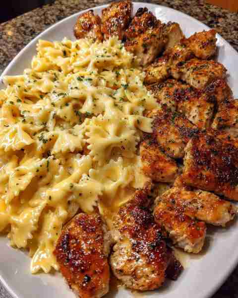 Garlic Butter Chicken with Bowtie Pasta Ingredients: 1 pound boneless, skinless chicken breasts, cut...