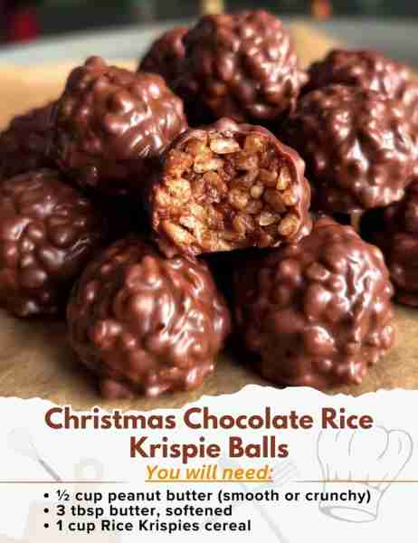 Christmas Chocolate Rice Krispie Balls Ingredients: For the Filling: - ½ cup peanut butter (smooth o...