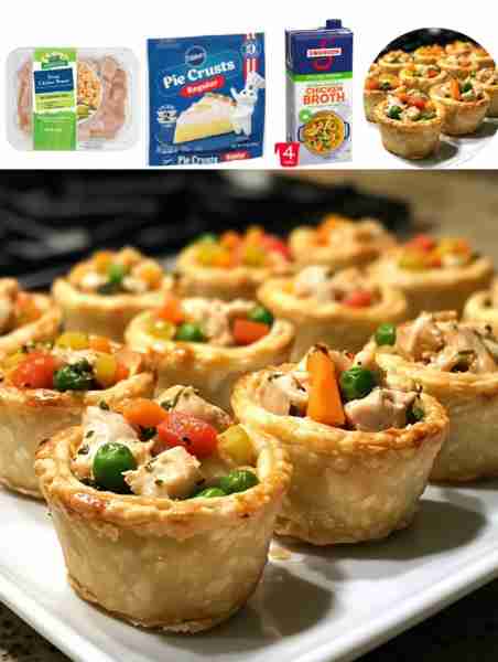 Mini Chicken Pies Ingredients: - 1 pound cooked chicken, chopped - 1 cup mixed vegetables (carrots,...