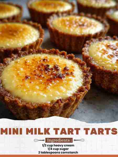 Mini Milk Tart Tarts Ingredients: 1/2 cup heavy cream 1/4 cup sugar 2 tablespoons cornstarch