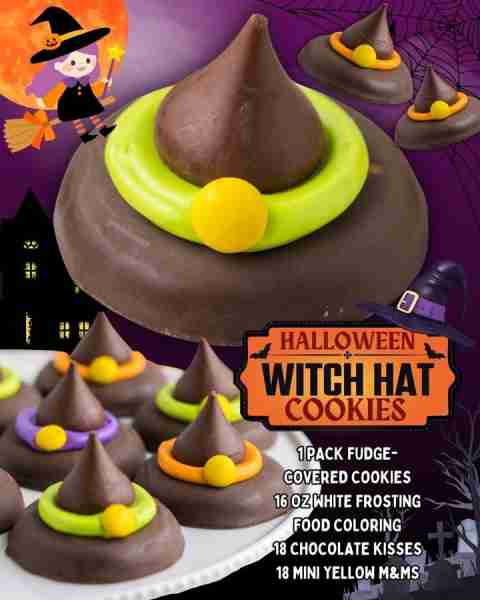 HALLOWEEN WITCH HAT COOKIES Recipe: https://princesspinkygirl.com/witch-hats-cookies/ 1 pack fudge-c...
