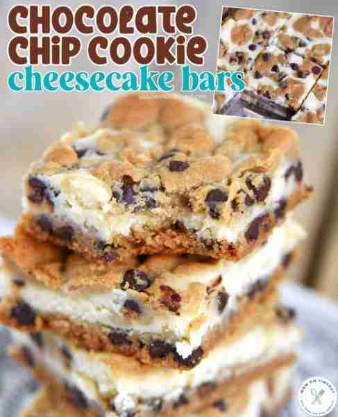 Two classic desserts. One epic bar. 🍪🍰 These Chocolate Chip Cookie Cheesecake Bars are rich, cream...