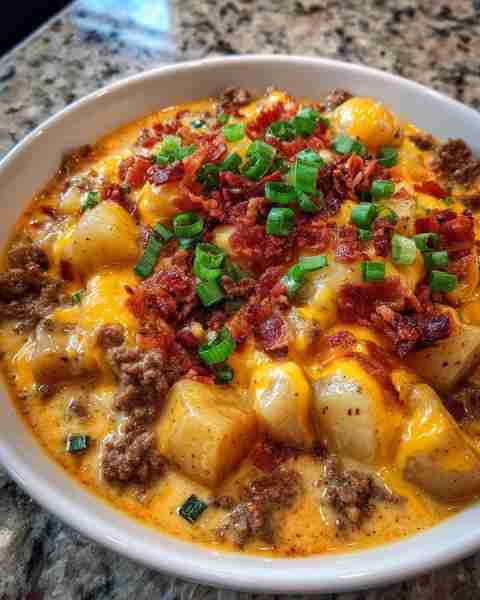 Cheesy Hamburger Potato Soup Ingredients: 1 lb ground beef 2 tablespoons butter 1 small onion, finel...