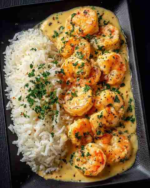 This one had everyone quiet at the table — Creamy Garlic Butter Shrimp with Rice 😻