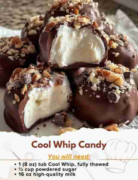 Cool Whip Candy Ingredients: - 1 (8 oz) tub Cool Whip, fully thawed (full-fat recommended) - ½ cup p...