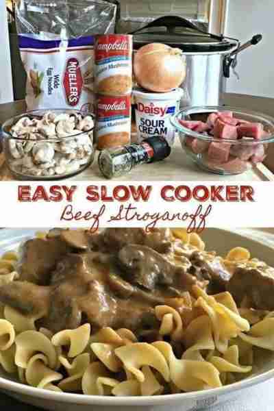 EASY SLOW COOKER BEEF STROGANOFF - Beef stew meat slow cooked in a rich, creamy mushroom gravy sauce...