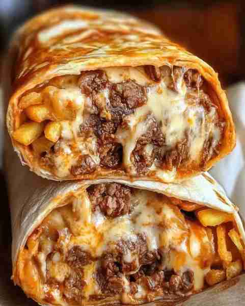 Beefy Cheesy Fries Burrito Ingredients 1 lb ground beef 1/2 cup diced onions 1/2 cup diced tomatoes...