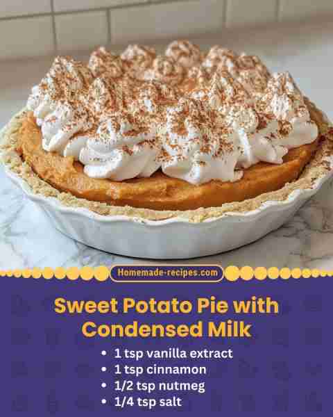 Sweet Potato Pie with Condensed Milk 📋 Ingredients • 2 cups mashed sweet potatoes • 1 can (14 oz) s...