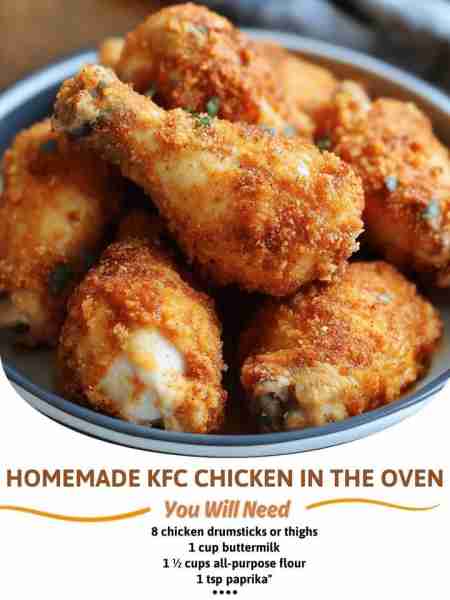 Homemade KFC Chicken in the Oven – So Easy, So Tasty! Ingredients: 8 chicken drumsticks or thighs 1...