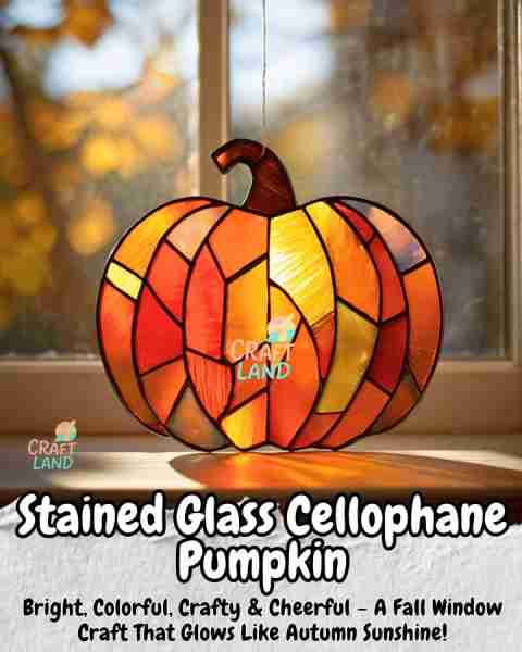 Stained Glass Cellophane Pumpkin Supplies: - Black construction paper or cardstock - Clear contact p...
