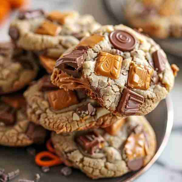 Gooey Reese's Cheesecake Cookies 🍪🥜🍫 Ingredients: For the Cookie Dough: 1/2 cup unsalted butter,...