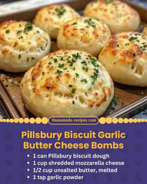 Pillsbury Biscuit Garlic Butter Cheese Bombs 📋 Ingredients • 1 can Pillsbury biscuit dough • 1 cup...