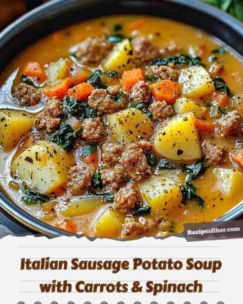 Italian Sausage Potato Soup with Carrots & Spinach 🍲 Warm up with this hearty and flavorful soup!...