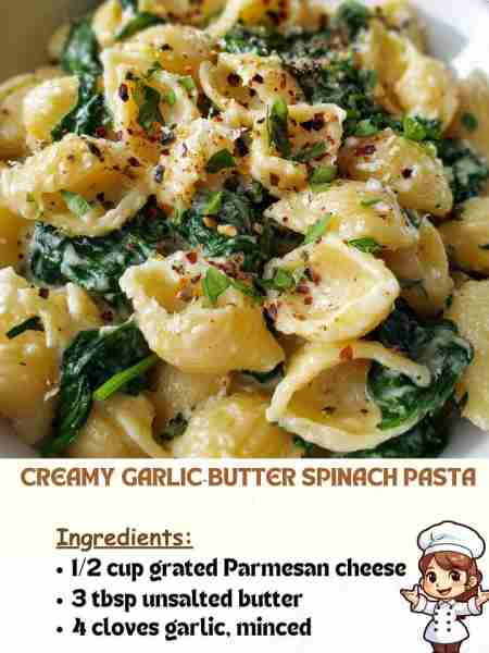 Creamy Garlic‑Butter Spinach Pasta Ingredients ½ cup grated Parmesan cheese 3 tbsp unsalted butter...