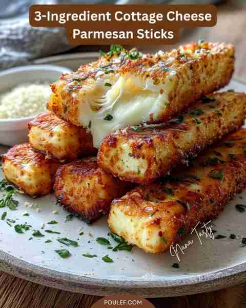 3-Ingredient Cottage Cheese Parmesan Sticks 🧀🔥 – Crispy, Cheesy & Protein-Packed Ingredients: 1 cu...