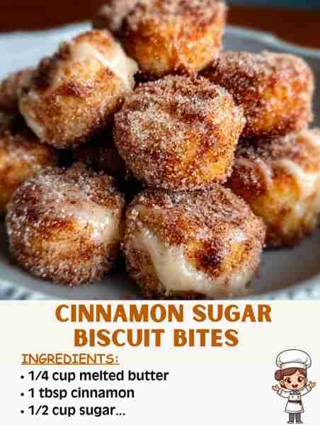 🍩✨ Cinnamon Sugar Biscuit Bites – Sweet Little Treasures! Ingredients: 1 can refrigerated biscuit...