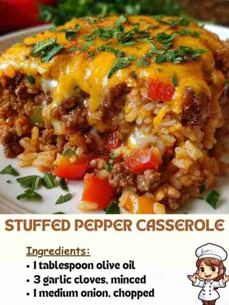 Stuffed Pepper Casserole Ingredients 1 tablespoon olive oil 3 garlic cloves, minced 1 medium onion,...