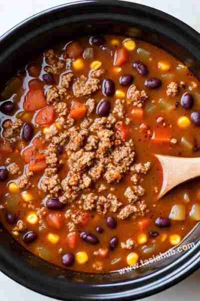 Crockpot Taco Soup Ingredients For the Soup: 1 lb ground beef or ground turkey 1 can 15 oz black be...