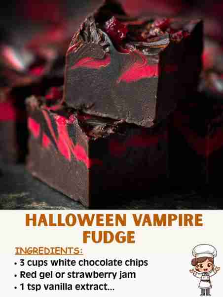 🧛‍♂️🍫✨ Halloween Vampire Fudge – Sweet with a Spooky Bite! Ingredients: 3 cups white chocolate ch...