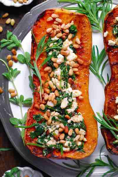 🍁 Stuffed Butternut Squash with Creamy Feta and Spinach Filling (seasoned with smoked paprika and c...