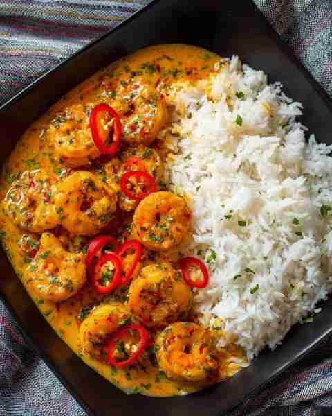 🍤 Creamy Coconut Prawn Curry with Steamed Rice 🌶️🥥 Prep Time: 15 minutes Cook Time: 20 minutes Ser...
