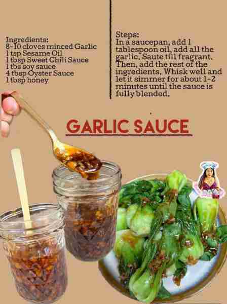So easy make- Homemade Garlic Sauce Ingredients: 8-10 cloves minced Garlic 1 tsp Sesame Oil 1 tbsp S...