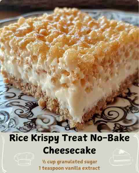 🧁 Rice Krispy Treat No-Bake Cheesecake 🧀 Ingredients For the Crust: 6 cups crispy rice cereal (suc...