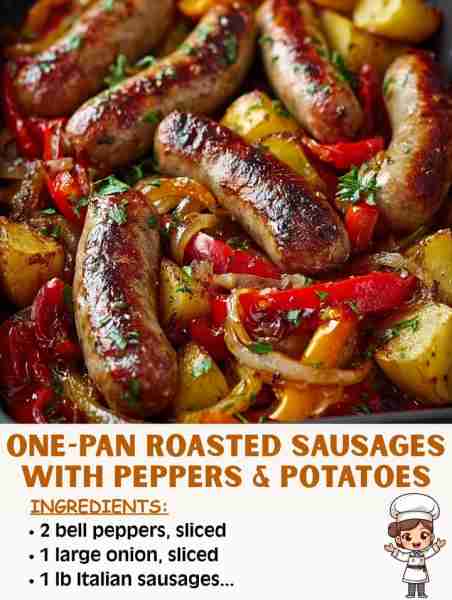 🌶️🥔🌭 One-Pan Roasted Sausages with Peppers & Potatoes – Simple, Savory & So Satisfying! Ingredient...