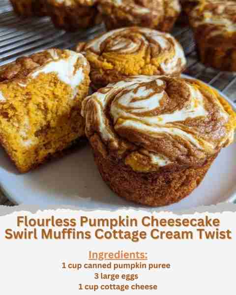 Flourless Pumpkin Cheesecake Swirl Muffins Cottage Cream Twist Ingredients: - 1 cup canned pumpkin p...