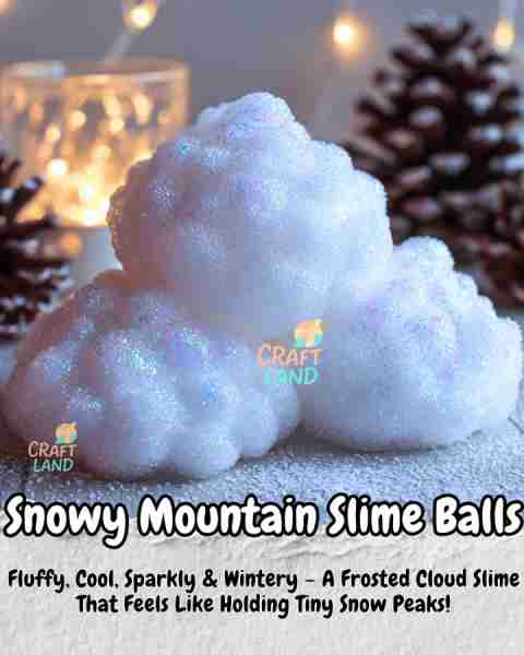 Snowy Mountain Slime Balls Ingredients: - 1 cup white school glue - 1/2 cup shaving cream (foamy, no...