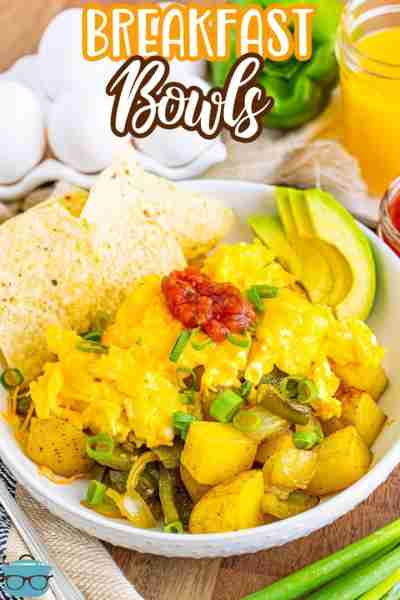 These savory, make ahead Breakfast Bowls are perfect for breakfast on the go! Seasoned potatoes, egg...