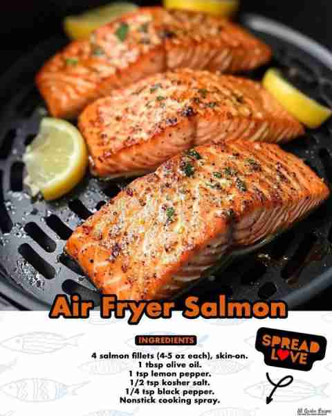 Air fryer salmon is a quick, easy meal that cooks in 6-11 minutes. A juicy, tender interior and ligh...