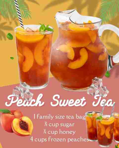 SWEET PEACH ICED TEA! 🍑 1 family size tea bag 🍑 ¾ cup sugar 🍑 ¾ cup honey 🍑 4 cups frozen peaches