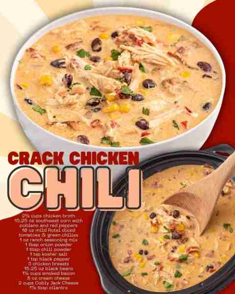 CRACK CHICKEN CHILI: 2½ cups chicken broth 15.25 oz southwest corn with poblano and red peppers 10 o...