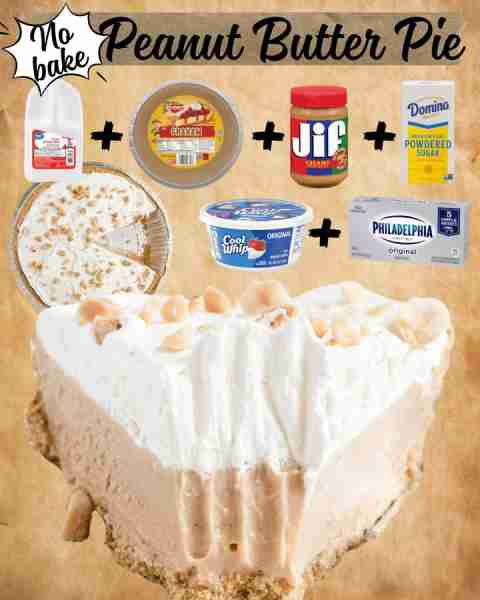 NO-BAKE PEANUT BUTTER PIE! ½ cup milk 1 cup powdered sugar ⅔ cup peanut butter 4 oz cream cheese gra...