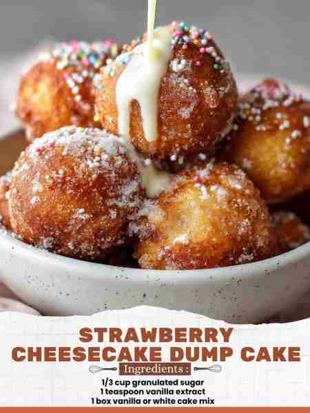 Strawberry Cheesecake Dump Cake Ingredients: 1/3 cup granulated sugar 1 teaspoon vanilla extract 1 b...