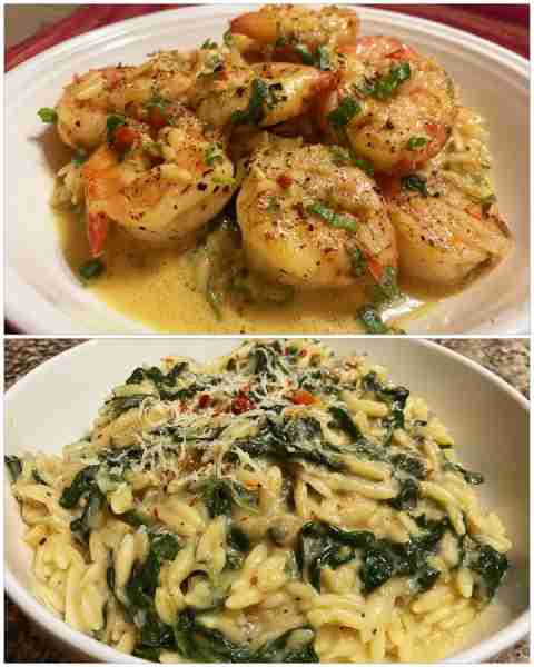 Ginger Soy Shrimp with Spinach Orzo Savory Ginger Soy Shrimp over Creamy Spinach Orzo Ingredients: 1...