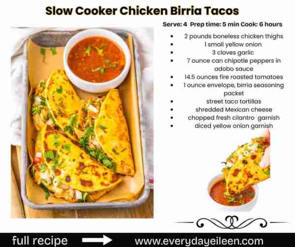 Let the slow cooker do all the work and enjoy these tasty Slow Cooker Chicken Birria Tacos. Recipe l...