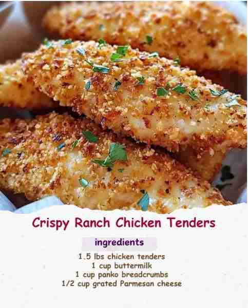 Crispy Ranch Chicken Tenders 🍗🥳 Ingredients: 1.5 lbs chicken tenders 🍗 1 cup buttermilk 🥛 1 cu...