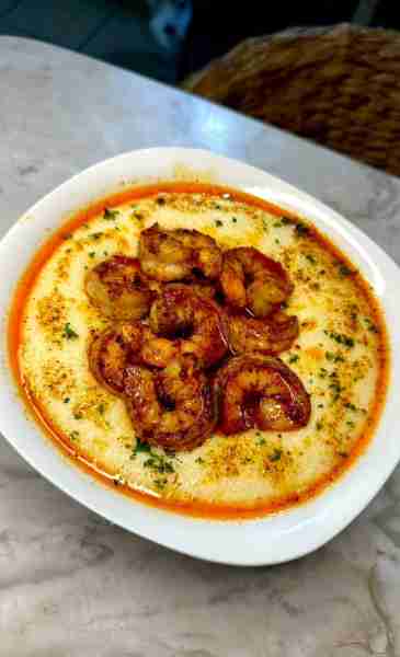 Hot honey butter shrimp & grits over creamy smoked Gouda grits 🔥🔥🔥🔥🔥🔥🔥🔥