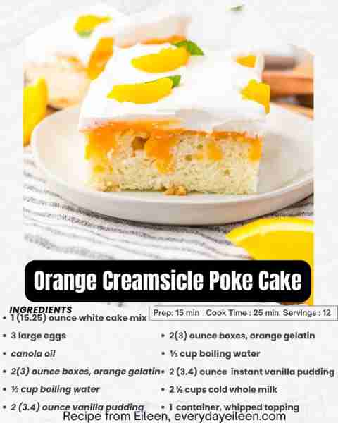 Take a boxed cake mix to the next level with are creamy and festive Orange Creamsicle Poke Cake. Rec...